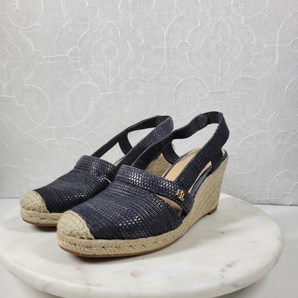 Lauren Ralph Lauren Penelopie Wedge Sandals Womens 8 Blue Espadrille - Picture 8 of 14